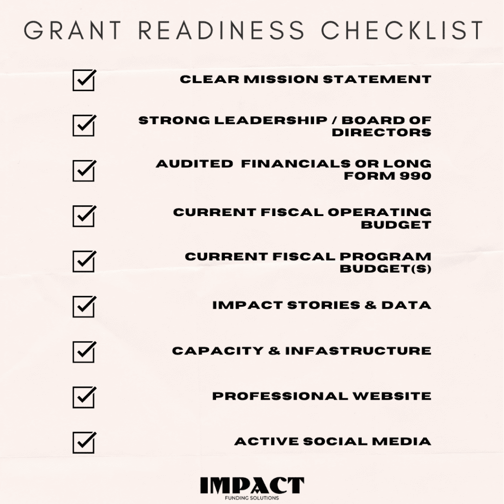 GRANT READINESS CHECKLIST FOR NONPROFIT ORGANIZATIONS